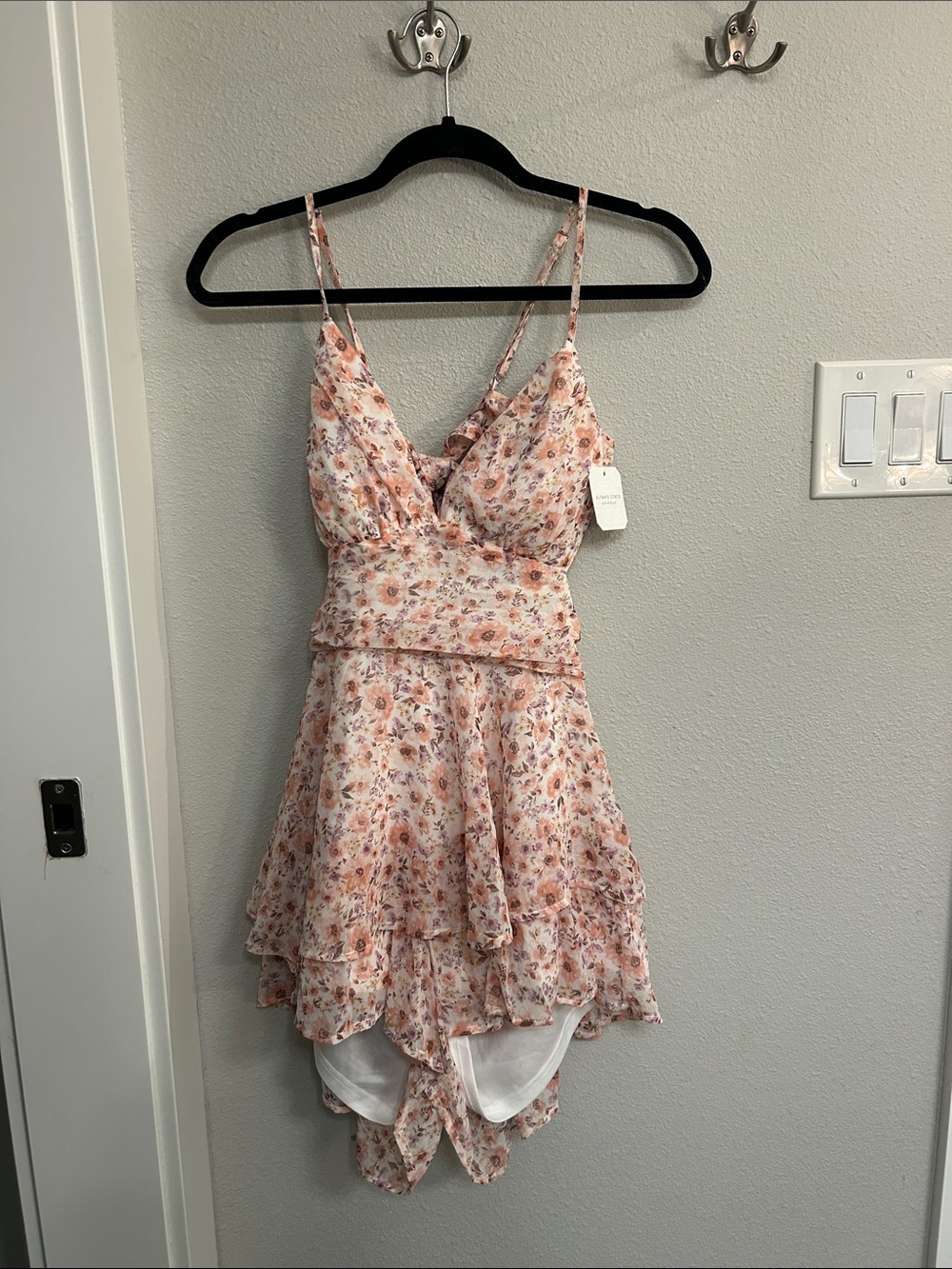 Altar'd State Peach Floral High-Low Spaghetti-Strap Dress